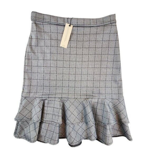 Banana Republic NWT Black & White Plaid Print Pencil Skirt‎ Peplum Ruffle Zip 4 - Picture 1 of 13